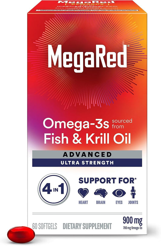 MegaRed Advanced 4in1 900mg | 120 Softgels Value Pack (2 Bottles) –Omega-3 Fish & Krill Oil