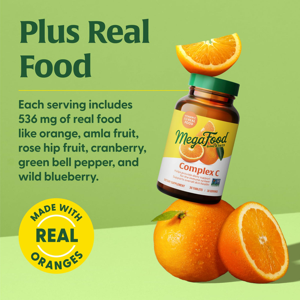 MegaFood Complex C – Vegan Vitamin C 250 mg Immune Support, Real Food Ingredients (Orange, Cranberry & Brown Rice) | Gluten-Free & Kosher | 60 Tablets