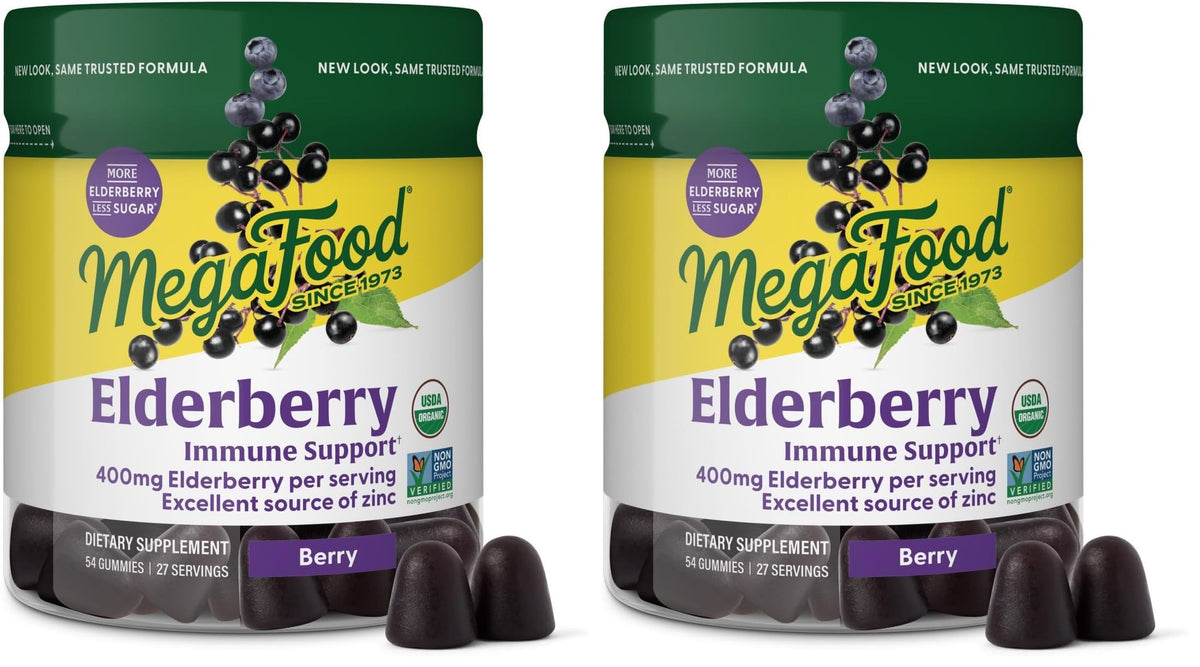 MegaFood Elderberry Immune Support Gummies - Vegan, Zinc, Organic (2-Pack)