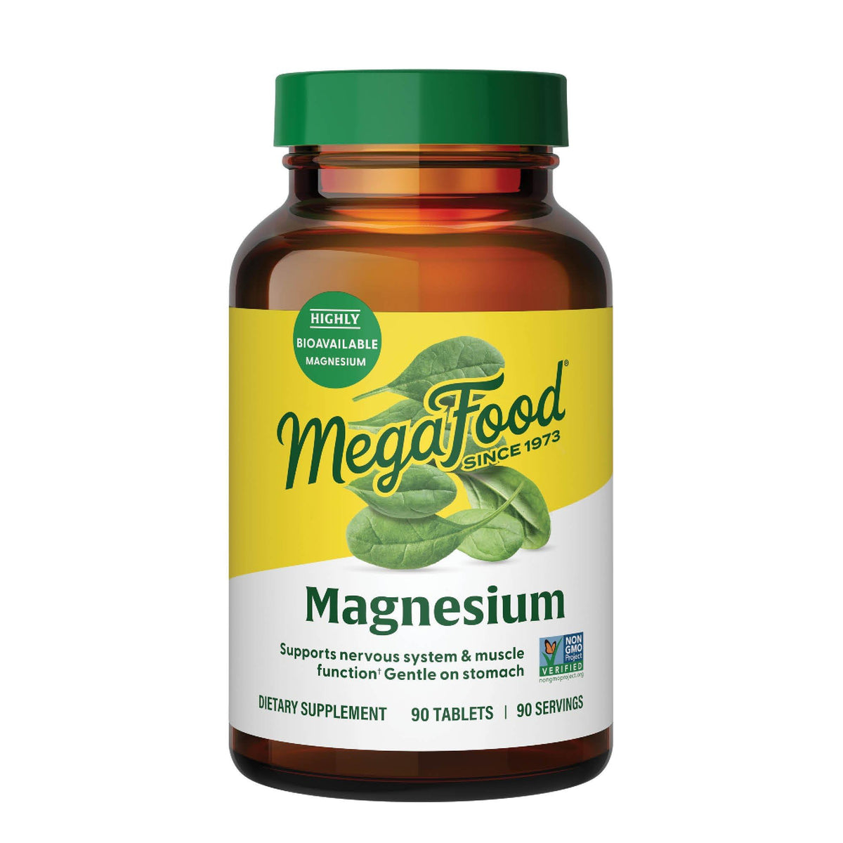 MegaFood Magnesium - Supports Heart & Nervous System - Fermented Magnesium Glycinate - Vegan, Gluten-Free, Non-GMO, Kosher - 90 Tabs