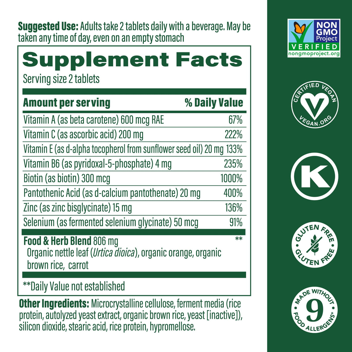 MegaFood Skin, Nails & Hair 2 – Vegan Multivitamin for Women & Men | 60 Tabs