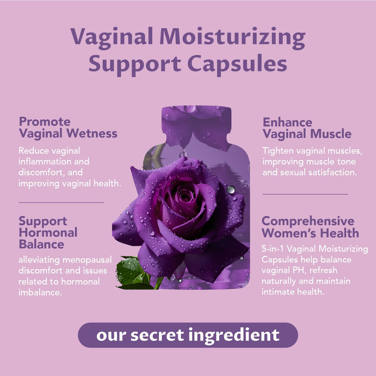 MEGNETA Vaginal Moisturizer Capsules – Kacip Fatimah 1000mg & Manjakani 200mg, Slippery Elm, Vegan (120 Capsules)