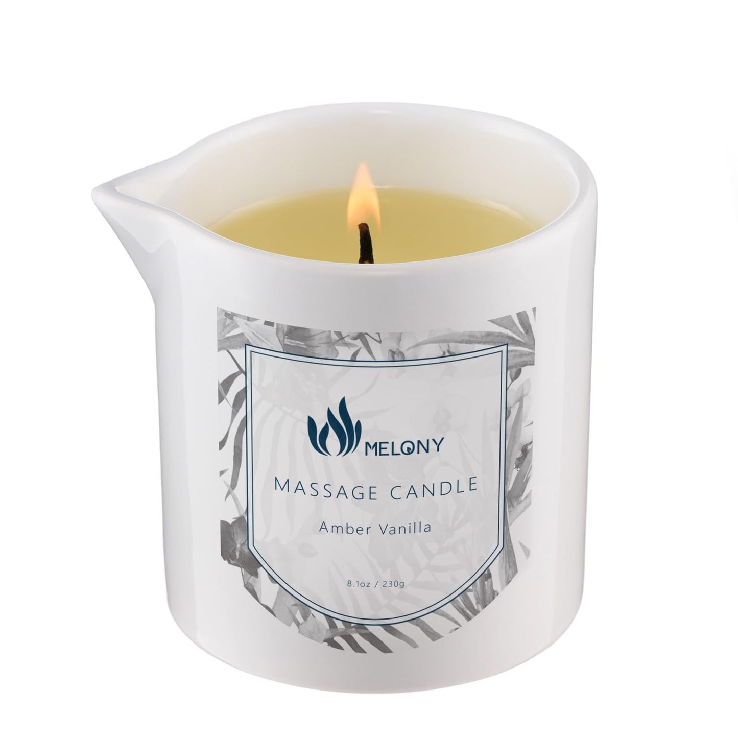 MELONY Massage Oil Candle - Natural Soybean, Moisturizing Body Oil, 8.1 oz, Amber Vanilla