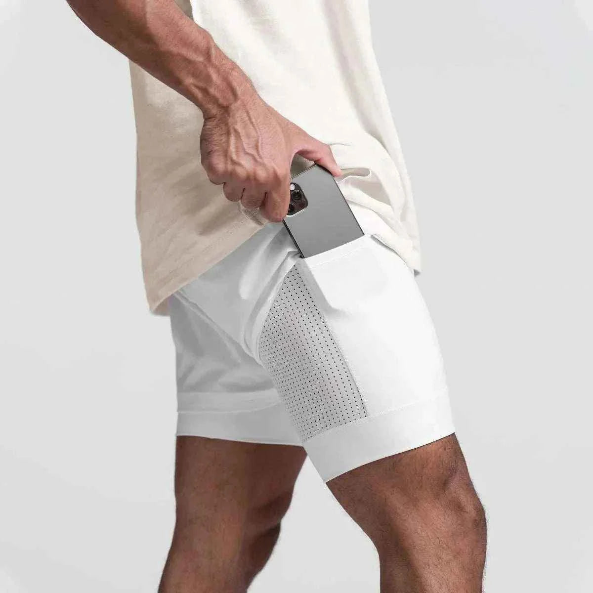 Men 2 in 1 Fitness Gym Shorts With Towel Loop Breathable Shorts