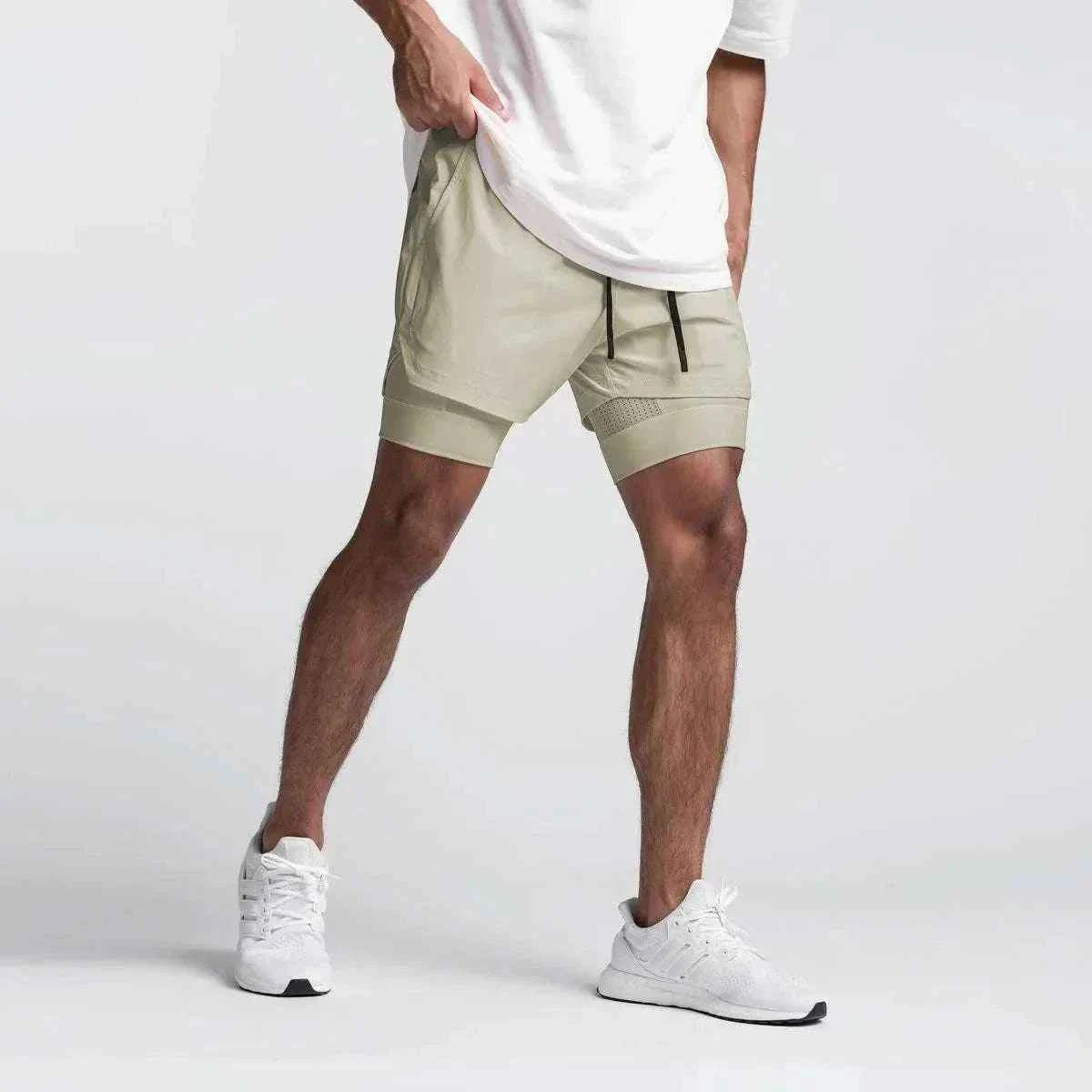 Men 2 in 1 Fitness Gym Shorts With Towel Loop Breathable Shorts