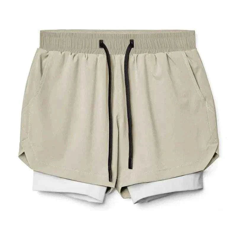 Men 2 in 1 Fitness Gym Shorts With Towel Loop Breathable Shorts