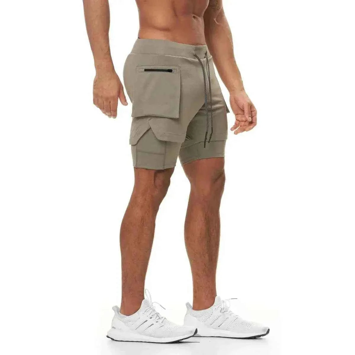 Men 2 in 1 Running Training Joggers Gym Shorts With Phone Pocket