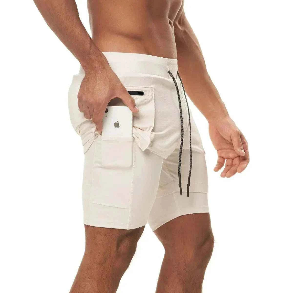 Men 2 in 1 Running Training Joggers Gym Shorts With Phone Pocket
