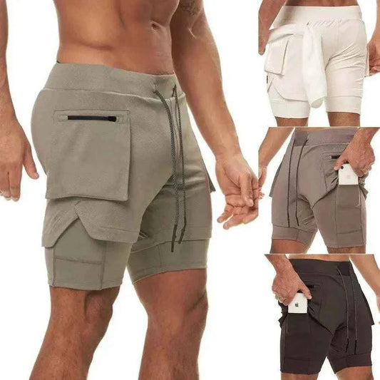 Men 2 in 1 Running Training Joggers Gym Shorts With Phone Pocket