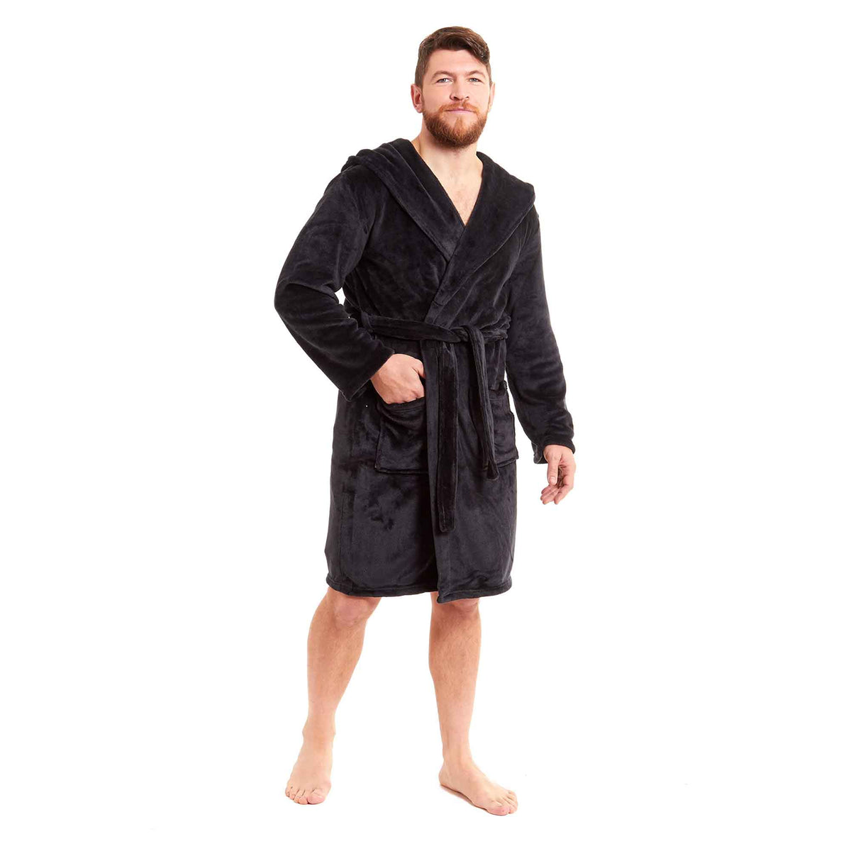 Daisy Dreamer Men's Hooded Plush Flannel Bathrobe Ultra Soft Warm Fleece Dressing Gown