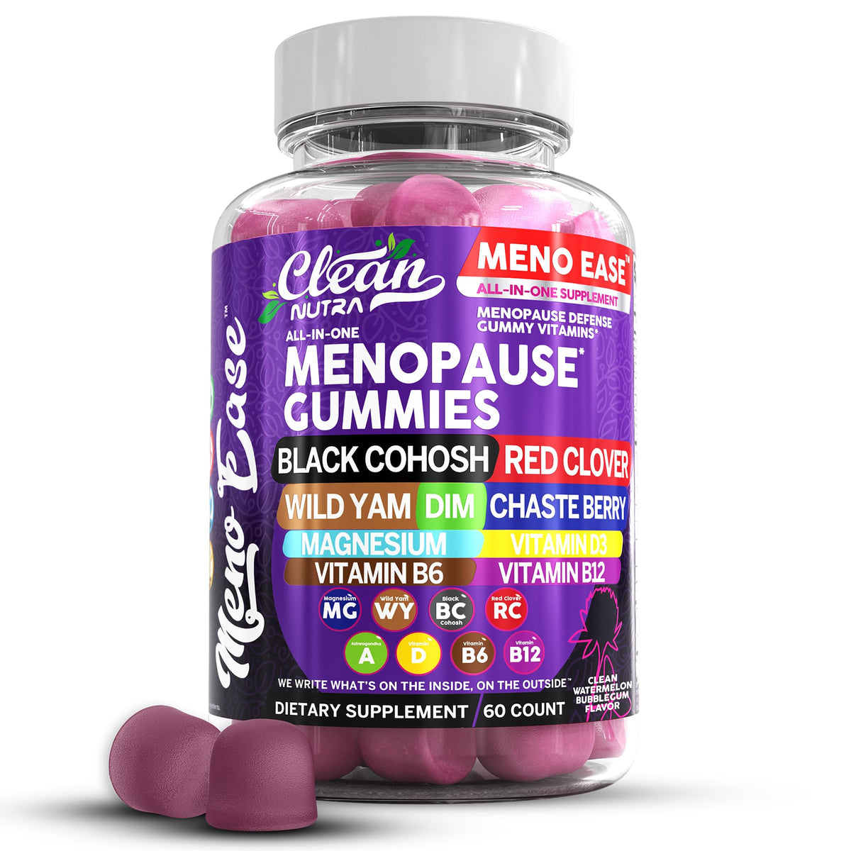 Menopause Supplement for Women Gummies with Black Cohosh, Wild Yam, DIM, Magnesium, Red Clover Chasteberry for Hormone Balance Relief Night Sweats Mood Plus Bergamot, Vitamin D3, Vitamin B6 B12