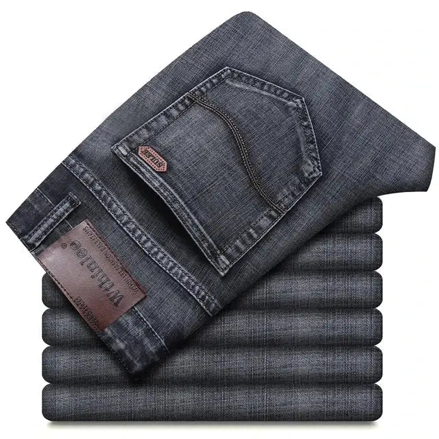 Men's Classic Business Jeans – Regular Straight Stretch Denim (Blue)