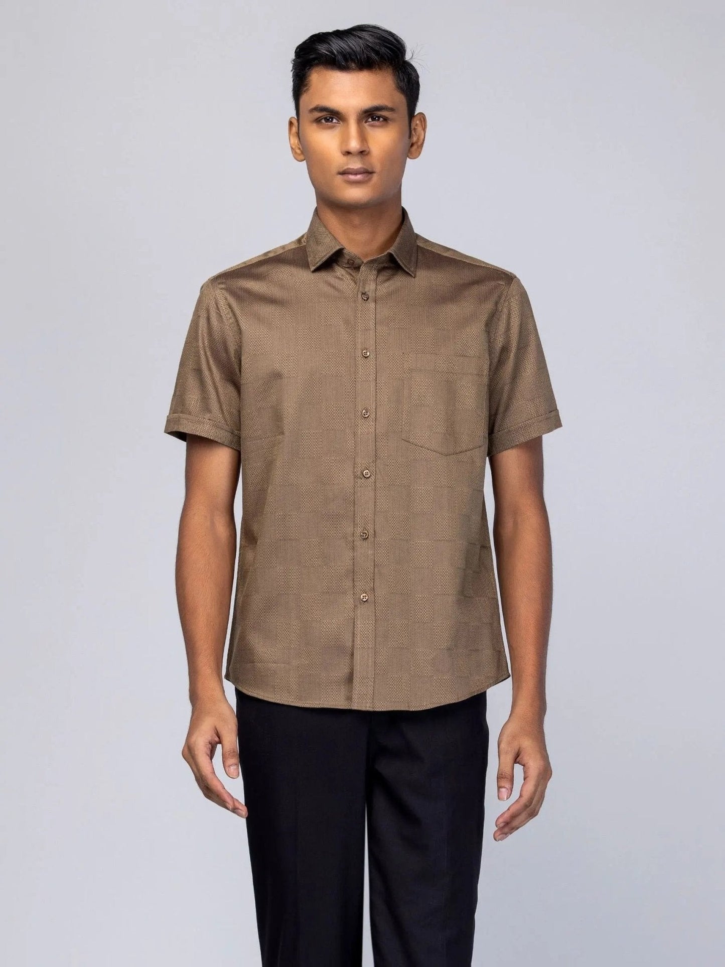 Mens Coffee/Chocolate Textured Executive Shirt