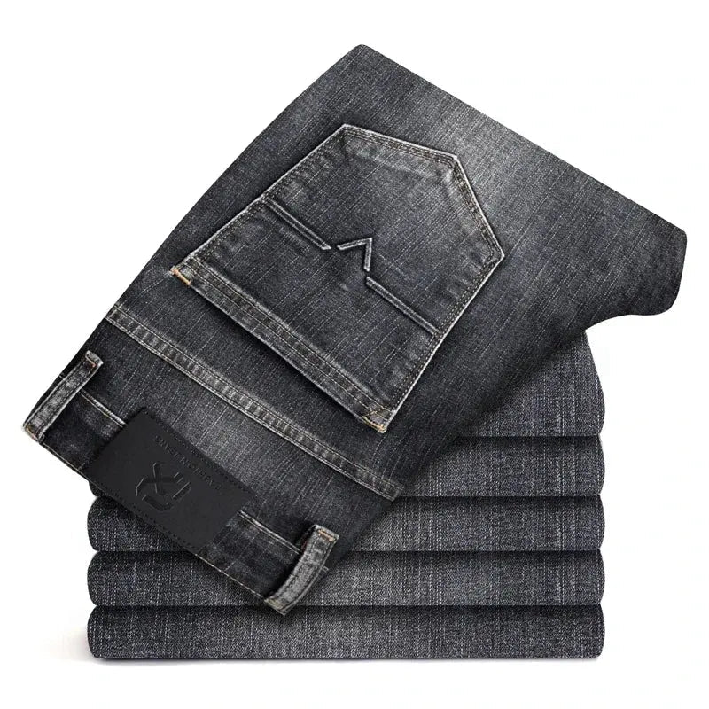 Men's Light Business Jeans – Classic Stretch Denim Trousers (Blue/Gray)