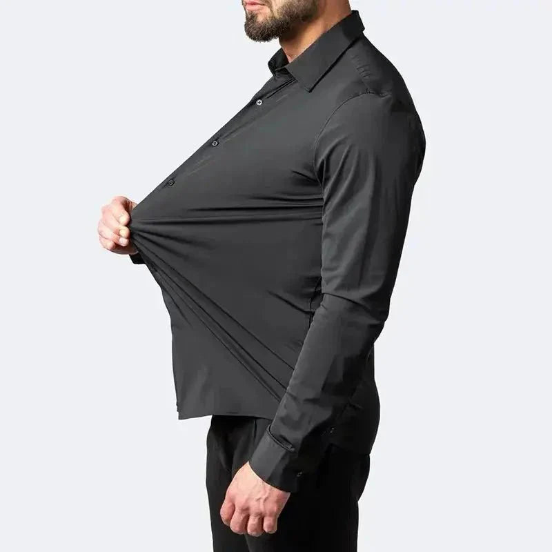 Men's long-sleeved, non-iron, elastic dress shirt for professional work attire. Stand-up collar (55-105kg)