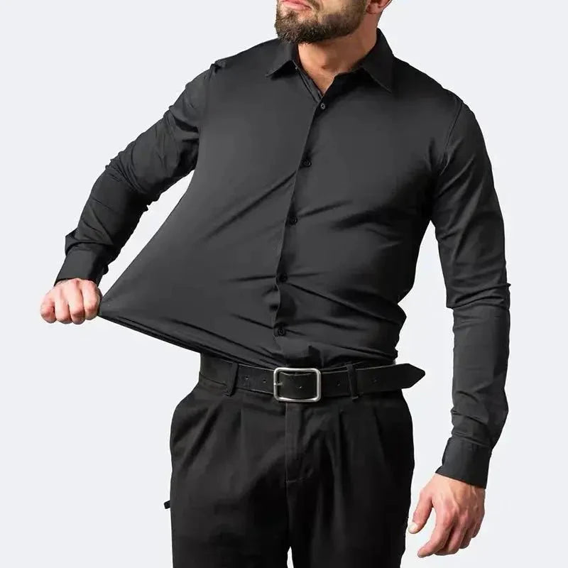 Men's long-sleeved, non-iron, elastic dress shirt for professional work attire. Stand-up collar (55-105kg)
