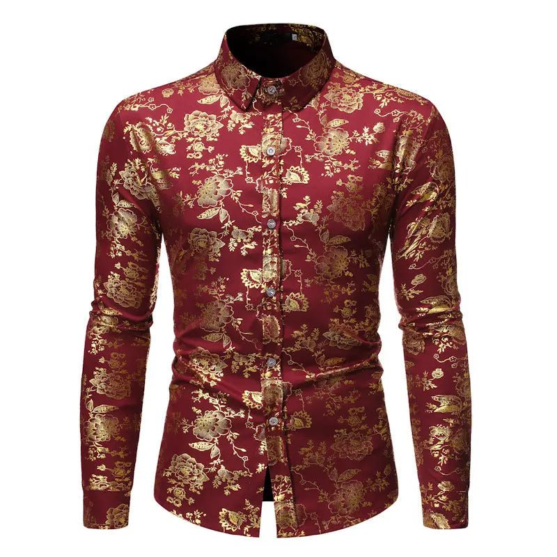 Men's Metal Bronzing Printed Lapel Shirt