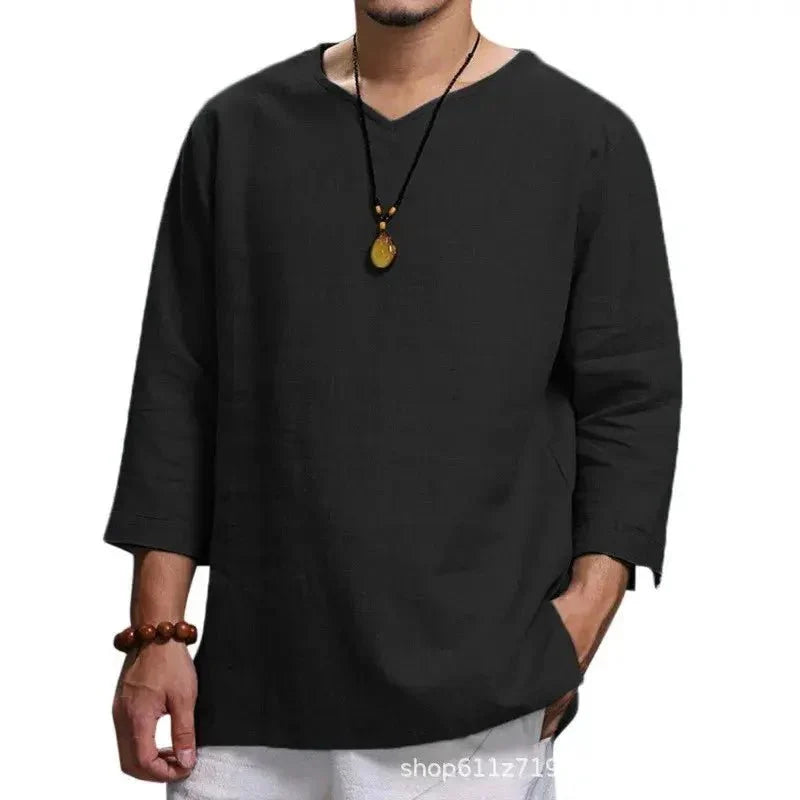 Men's New 3/4 Sleeve Loose Solid Casual Large Pullover Shirt