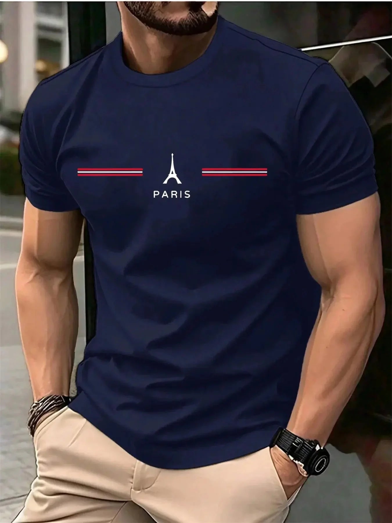 Men's Oversized Cotton T-Shirt – Paris Letter Print, Summer Casual
