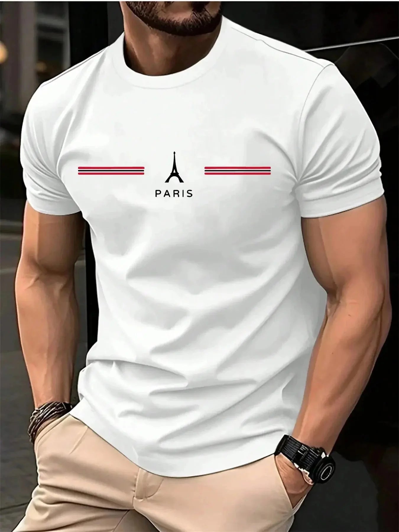 Men's Oversized Cotton T-Shirt – Paris Letter Print, Summer Casual