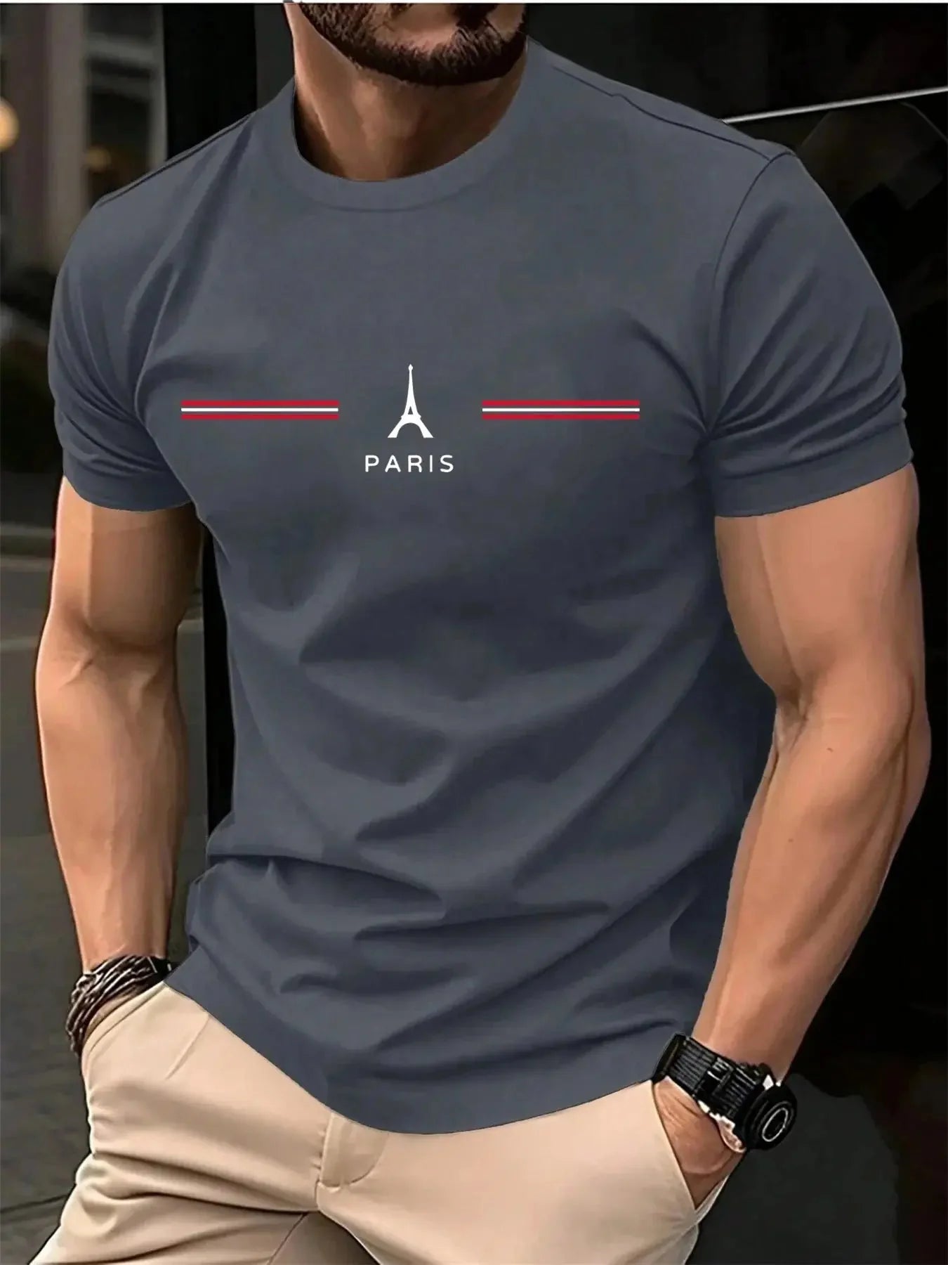 Men's Oversized Cotton T-Shirt – Paris Letter Print, Summer Casual