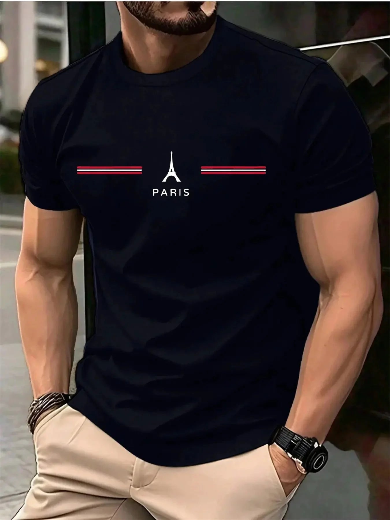 Men's Oversized Cotton T-Shirt – Paris Letter Print, Summer Casual