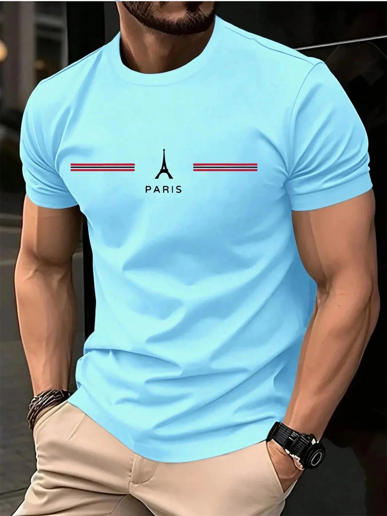 Men's Oversized Cotton T-Shirt – Paris Letter Print, Summer Casual
