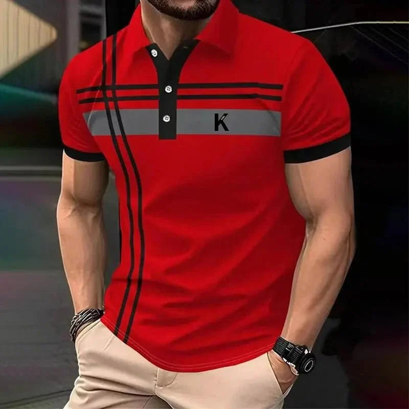 Men's Rugby Polo Shirt – Striped, Short Sleeve, Casual Athleisure