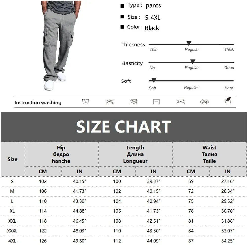Men's Straight Fit Joggers – Oversized Multi-Pocket Sweatpants for Sports & Streetwear
