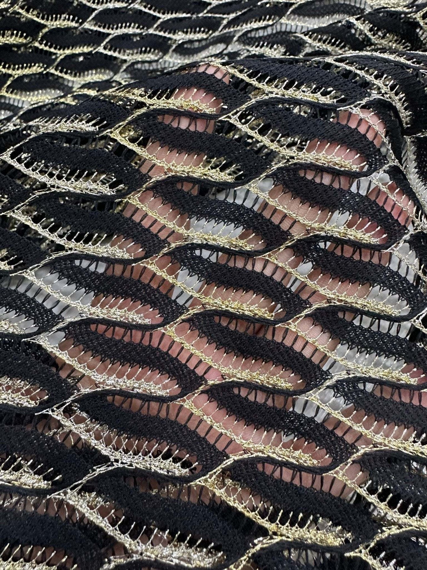 Black Zigzag Mesh Lace Fabric for Elegant Designs