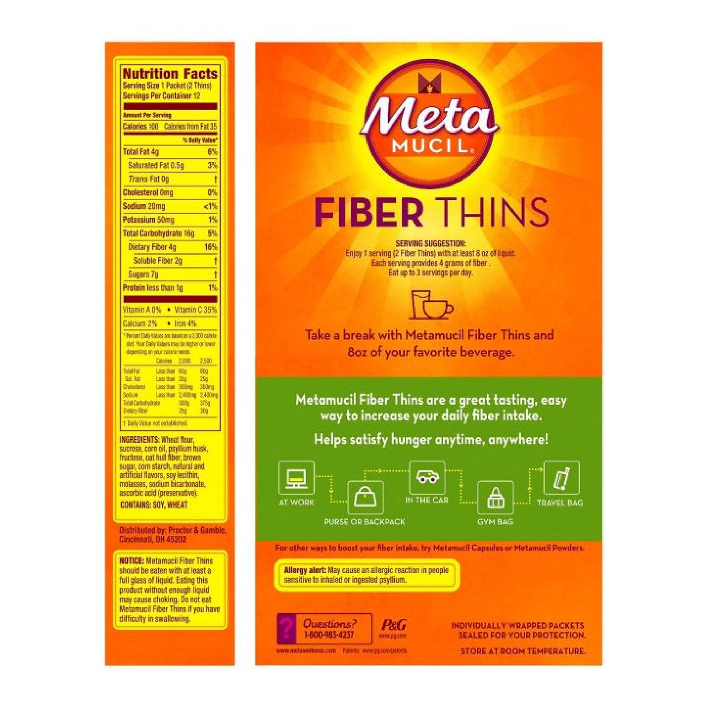 Metamucil Apple Crisp Fiber Wafers – 4g Fiber, 100 Calories