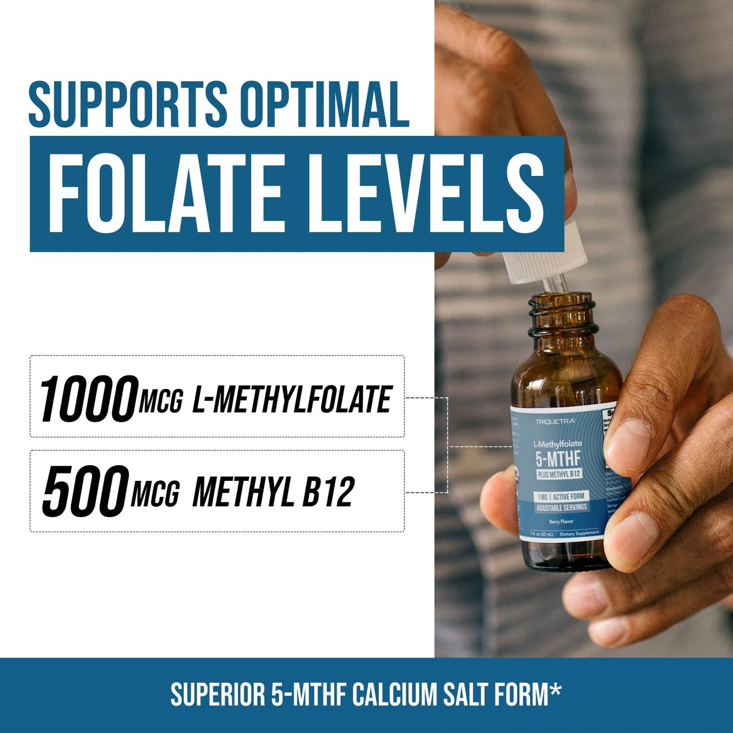 Organic Methyl Folate 1000 mcg + Methyl B12 Cofactor | Sublingual Berry Liquid (1oz) | 300 Servings | 5-MTHF