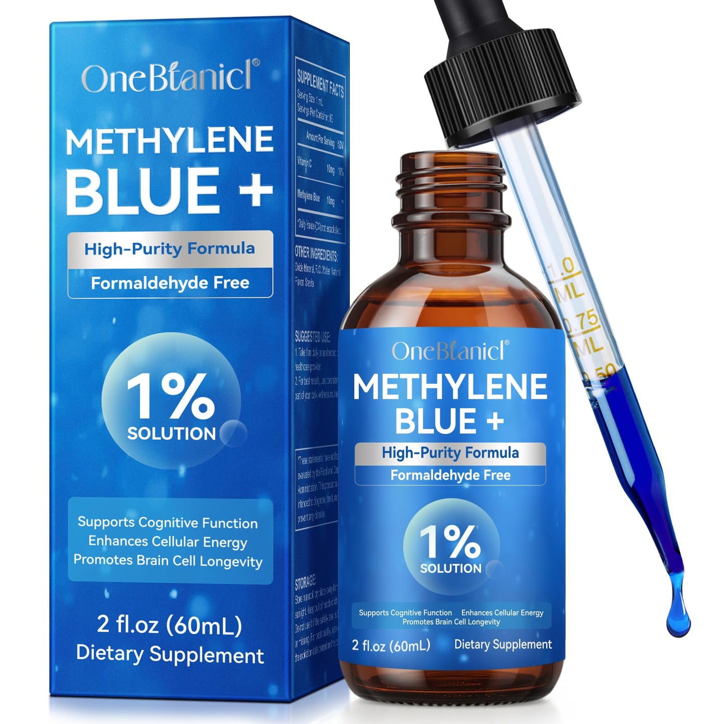 Methylene Blue Drops – Pharmaceutical Grade for Brain Health & Energy Support | No Formaldehyde, No Alcohol, No Gluten – 2 fl oz