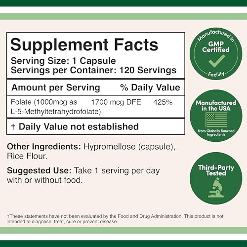 Double Wood Methylfolate 1,000mcg, 120 Capsules – Third-Party Tested