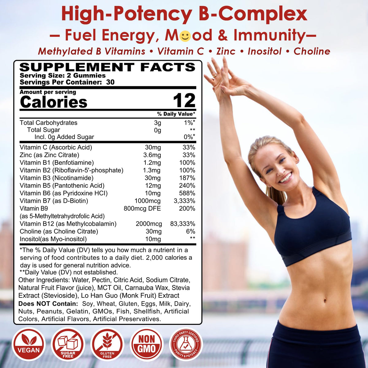 Vitamin B Complex Gummies – Vegan B Vitamins, 2000 mcg Methyl B12