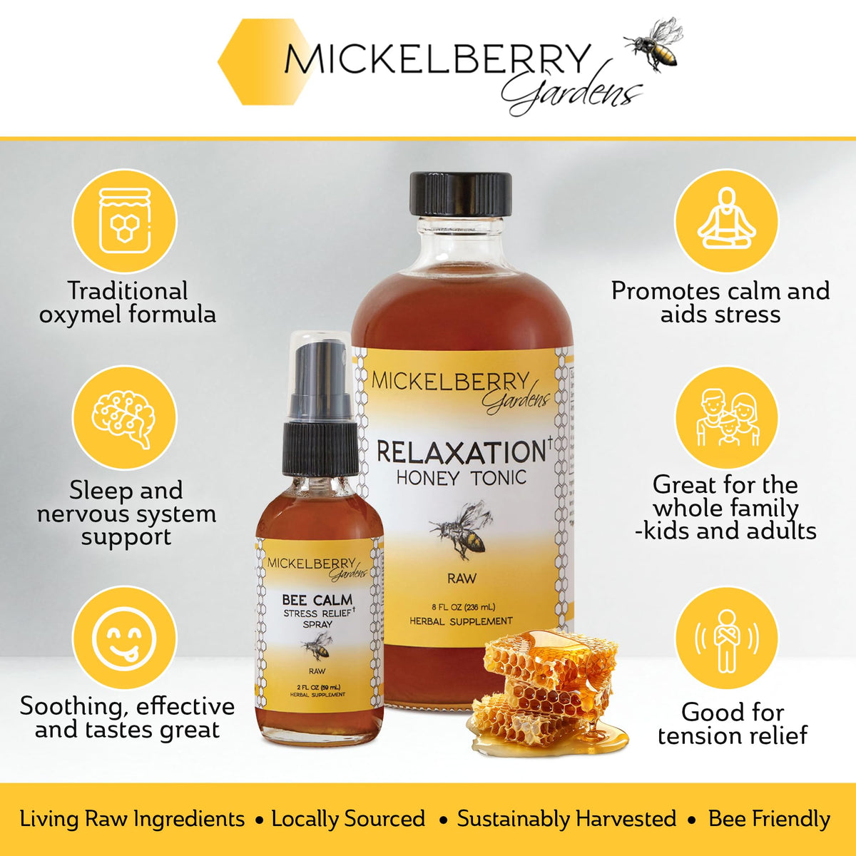 Mickelberry Gardens Relaxation Honey Tonic — Tension Relief & Sleep Support (8 oz, Pack of 2)