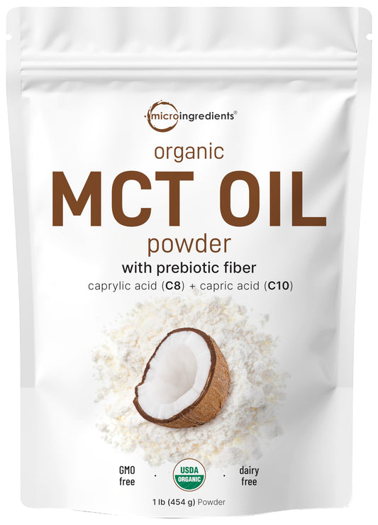 Micro Ingredients Organic MCT Oil Powder with Prebiotic Fiber – 1 lb (16 oz) – C8 MCT Oil for Coffee Creamer – No GMOs, Keto, Vegan