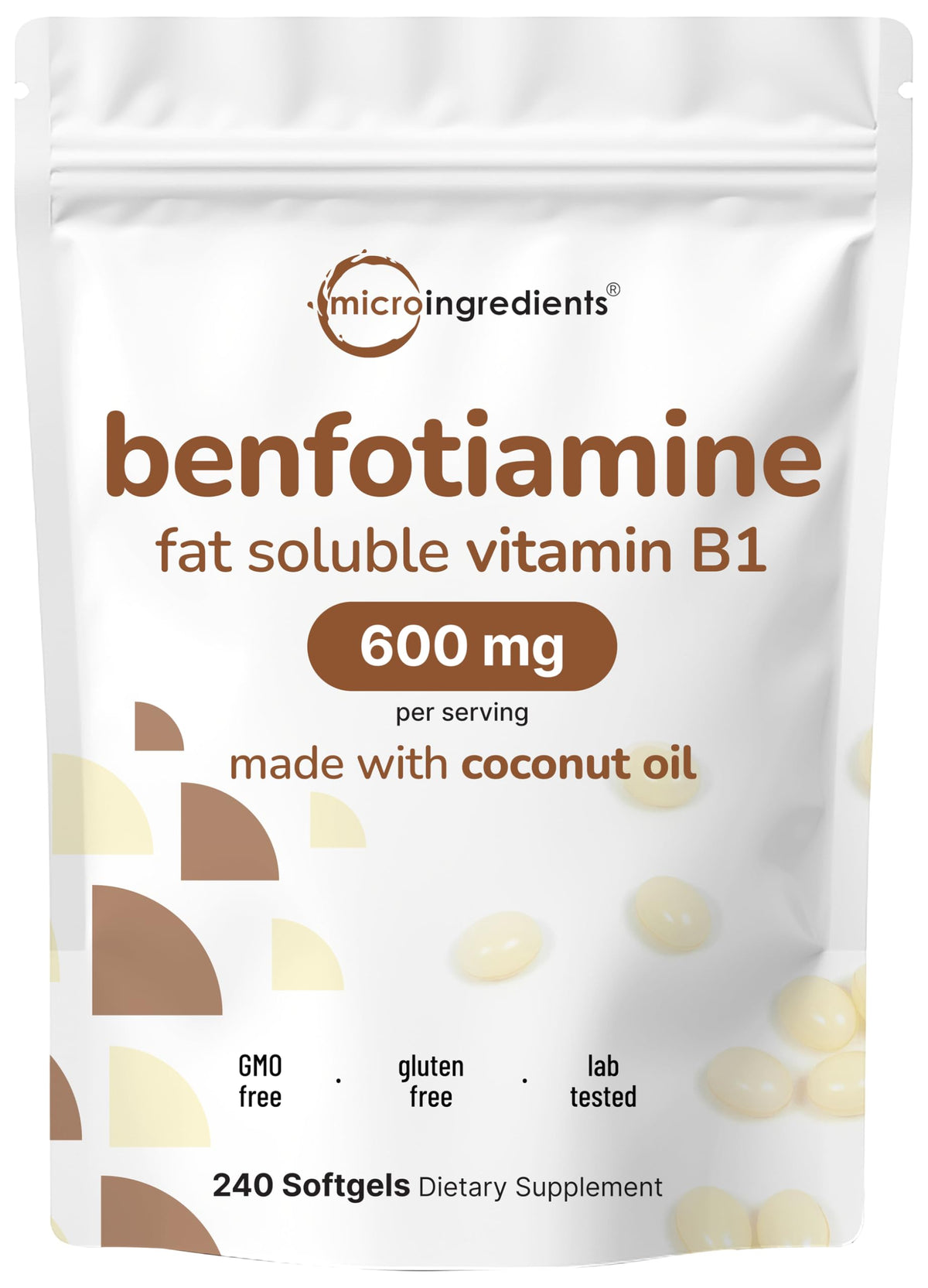 Micro Ingredients Vitamin B1 Benfotiamine 600mg Softgels – Bioavailable B1, Non-GMO, Soy Free