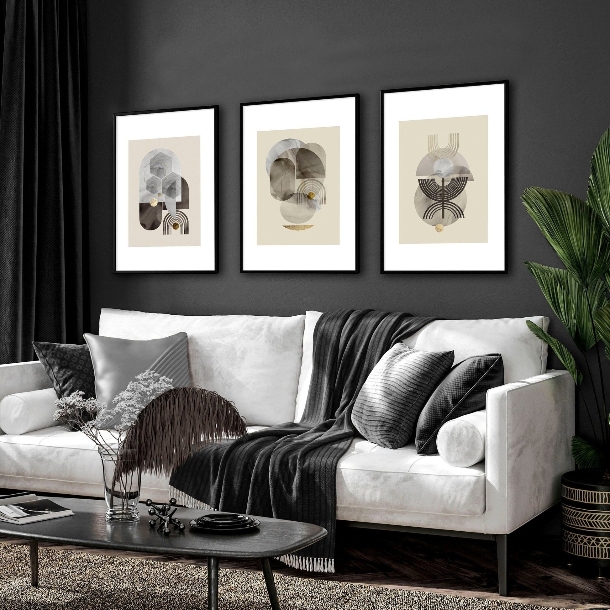 Wall art neutral | set of 3 framed wall art prints