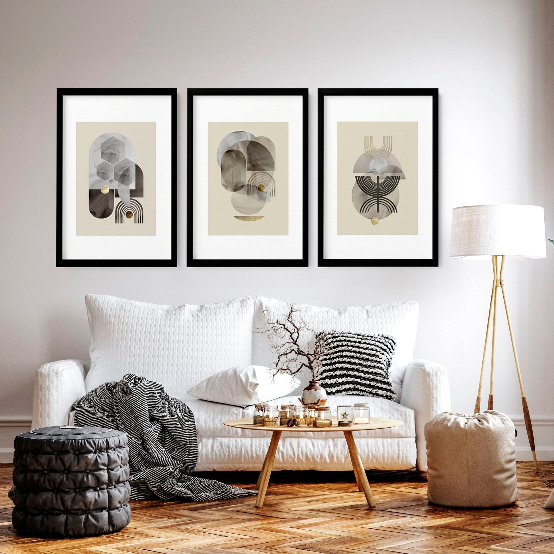 Wall art neutral | set of 3 framed wall art prints