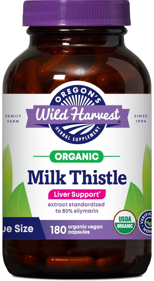 Oregon's Wild Harvest Milk Thistle Organic Non-GMO Vegan Capsules – 180 Count