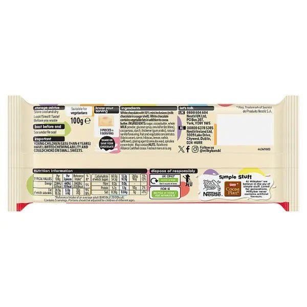 Milkybar Mini Eggs Easter White Chocolate Sharing Bar 100g (Case of 19)