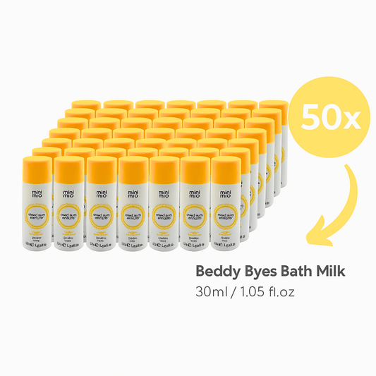 Mini Mio Beddy Byes Bath Milk - 50 x 30ml Baby Bath Soak" - 63 characters.