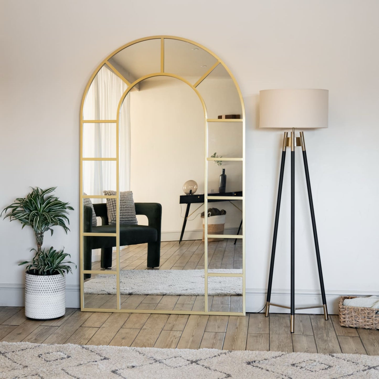 Mio- Full Length Gold Metal Arched Window Mirror - 200cm x 120cm