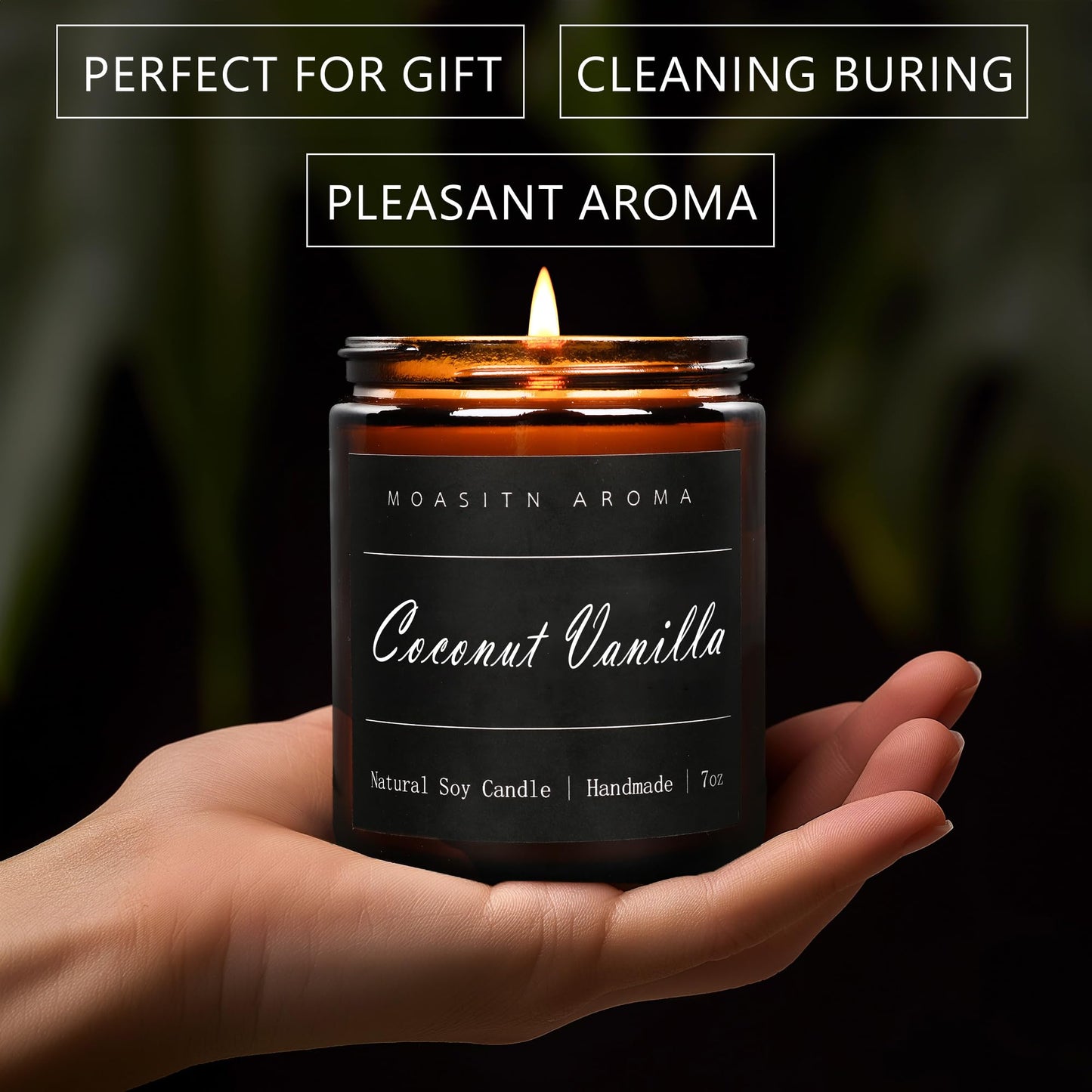 MOASITN Coconut Vanilla Heavenly Scented Candle 7oz | Natural Soy Aromatherapy Jar Candle | Handmade Gift