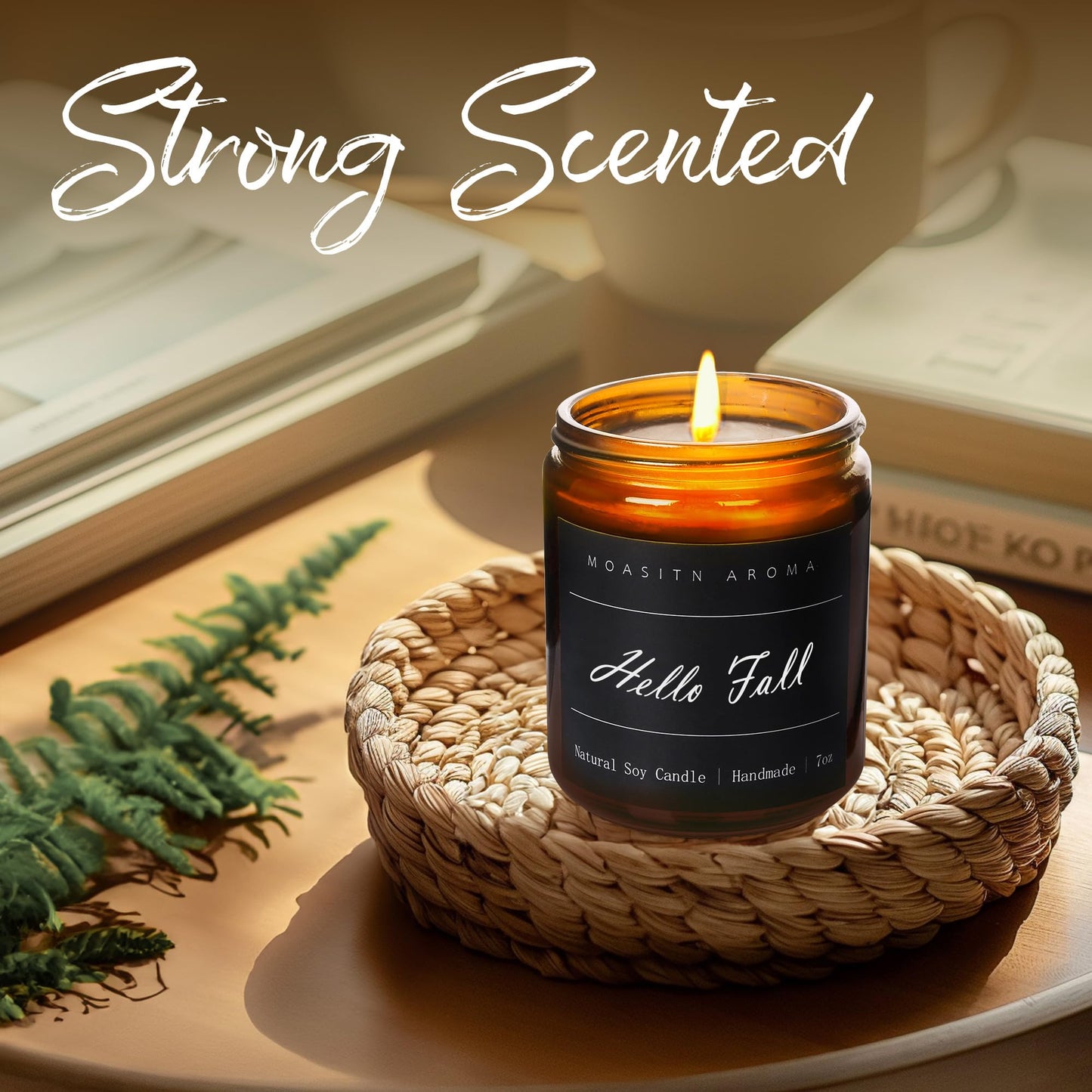 MOASITN Hello Fall Scented Candle – Natural Soy, Handmade 7oz Jar | Aromatherapy Gift for Women & Men