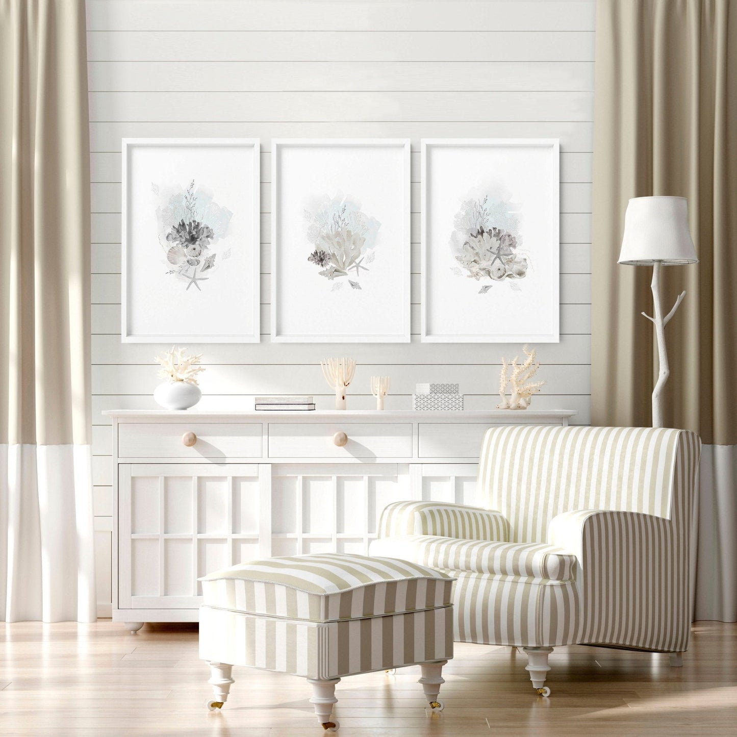 Modern beach house decor | Set of 3 wall art prints