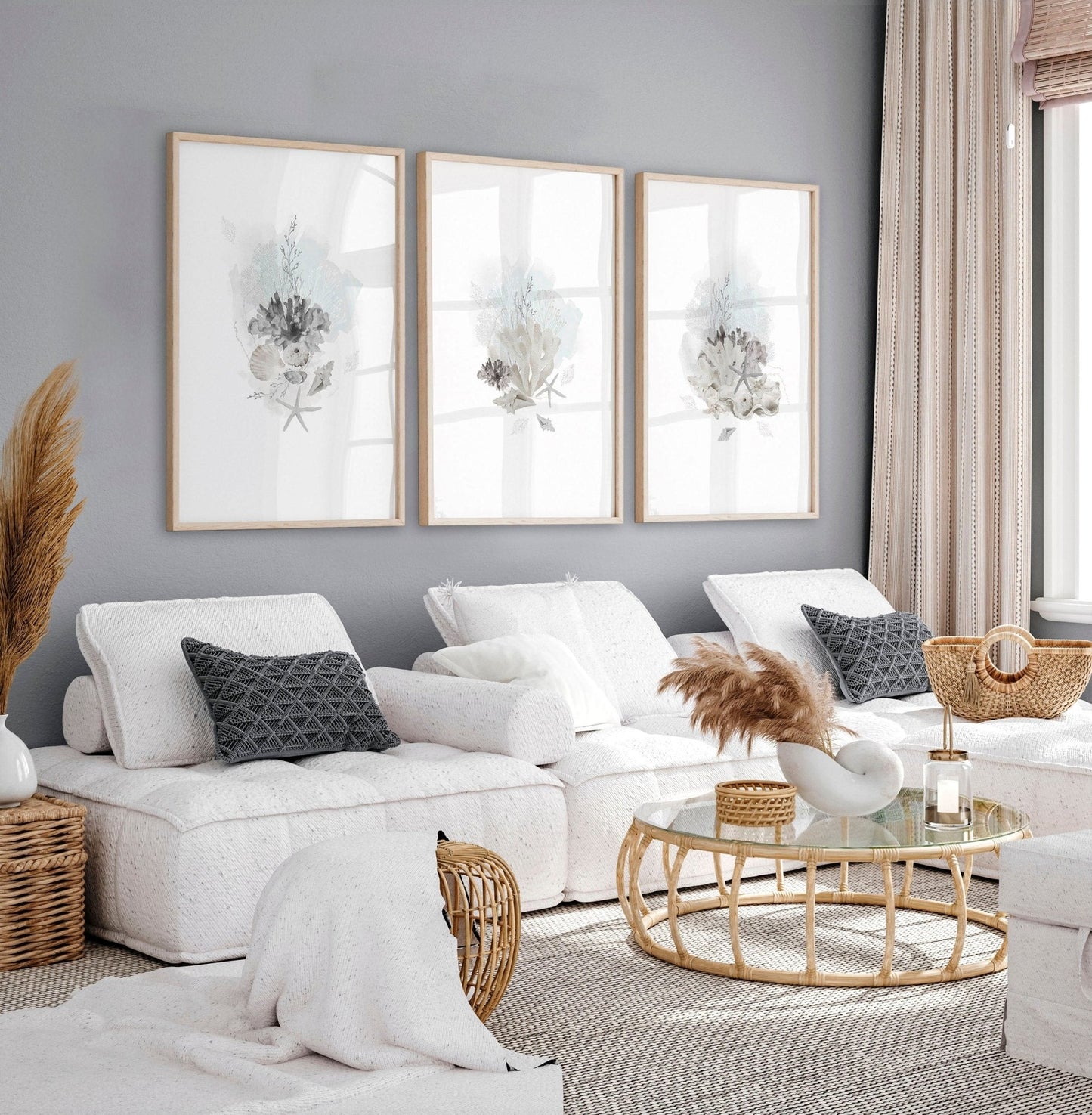 Modern beach house decor | Set of 3 wall art prints