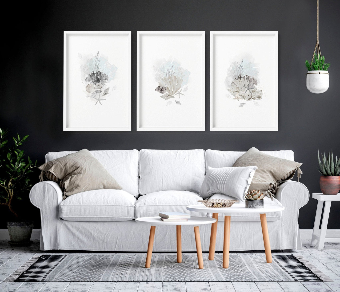 Modern beach house decor | Set of 3 wall art prints