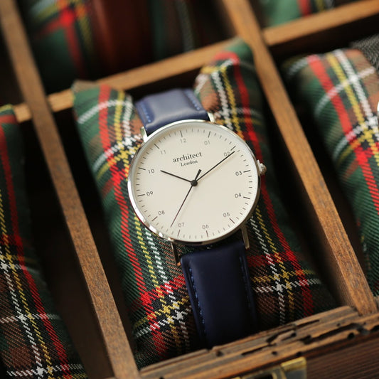 Modern Font Engraving - Men's Architect Zephyr, Admiral Blue Strap